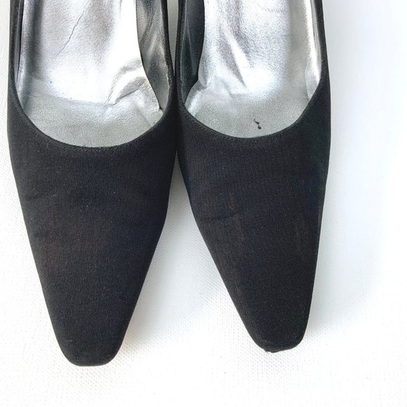 Stuart Weitzman Square Toe Black Crepe Heels Pumps  Sz 8.5 - Picture 15 of 16